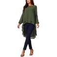 thumbnail image 2 of Women's High Low Tops Lantern Long Sleeve Round Neck Dressy Casual Chiffon Asymmetrical Tops Blouse XL Army Green, 2 of 5
