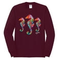 thumbnail image 2 of Wild Bobby, Colorful Rainbow Seahorses Animal Lover Mens Long Sleeve Shirt, Maroon, Small, 2 of 3