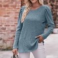 thumbnail image 4 of Yuyuzo Womens Round Neck Ruffle Shoulder Long Sleeve Striped Solid Color Tops Fall Casual Tops, 4 of 6