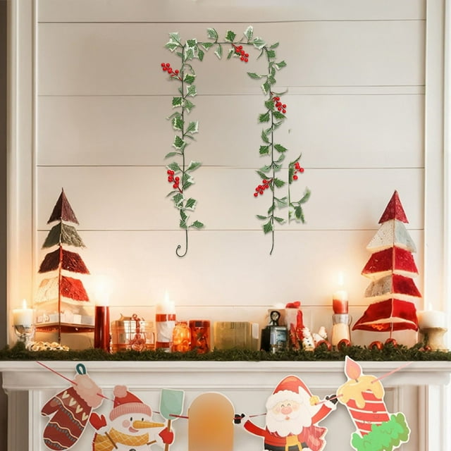 Arrangement Floral Suspendu de Vacances avec Rouge et Vert pour Porte Intérieure Extérieure Escaliers Mur