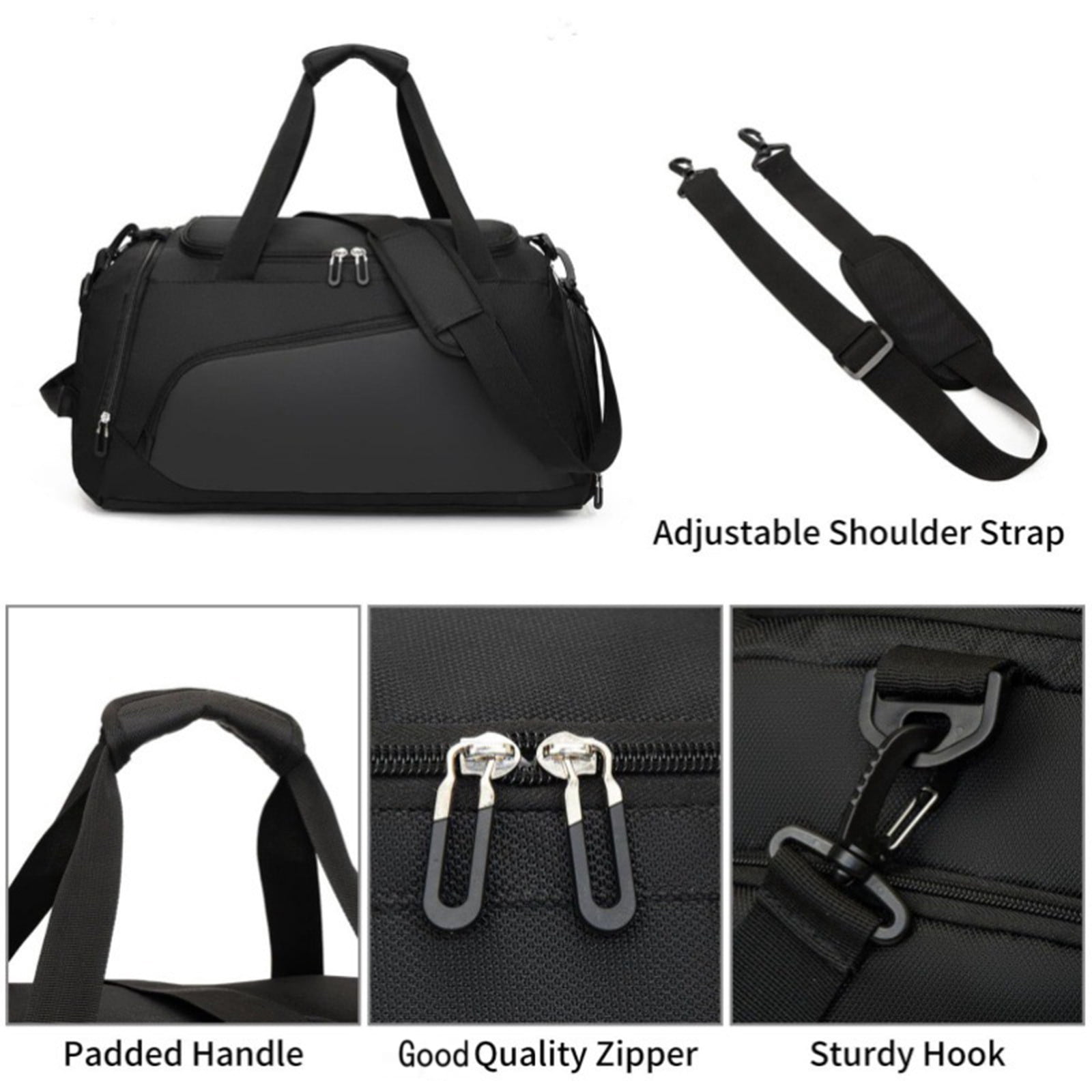 Djiypn Gym Bag for Men, 40L Sports Travel Duffel Bag with Shoe Compartment, Dry Wet Separation Workout Bag Carry On Weekender Bag Overnight Handbag for Travel, Fitness, Black