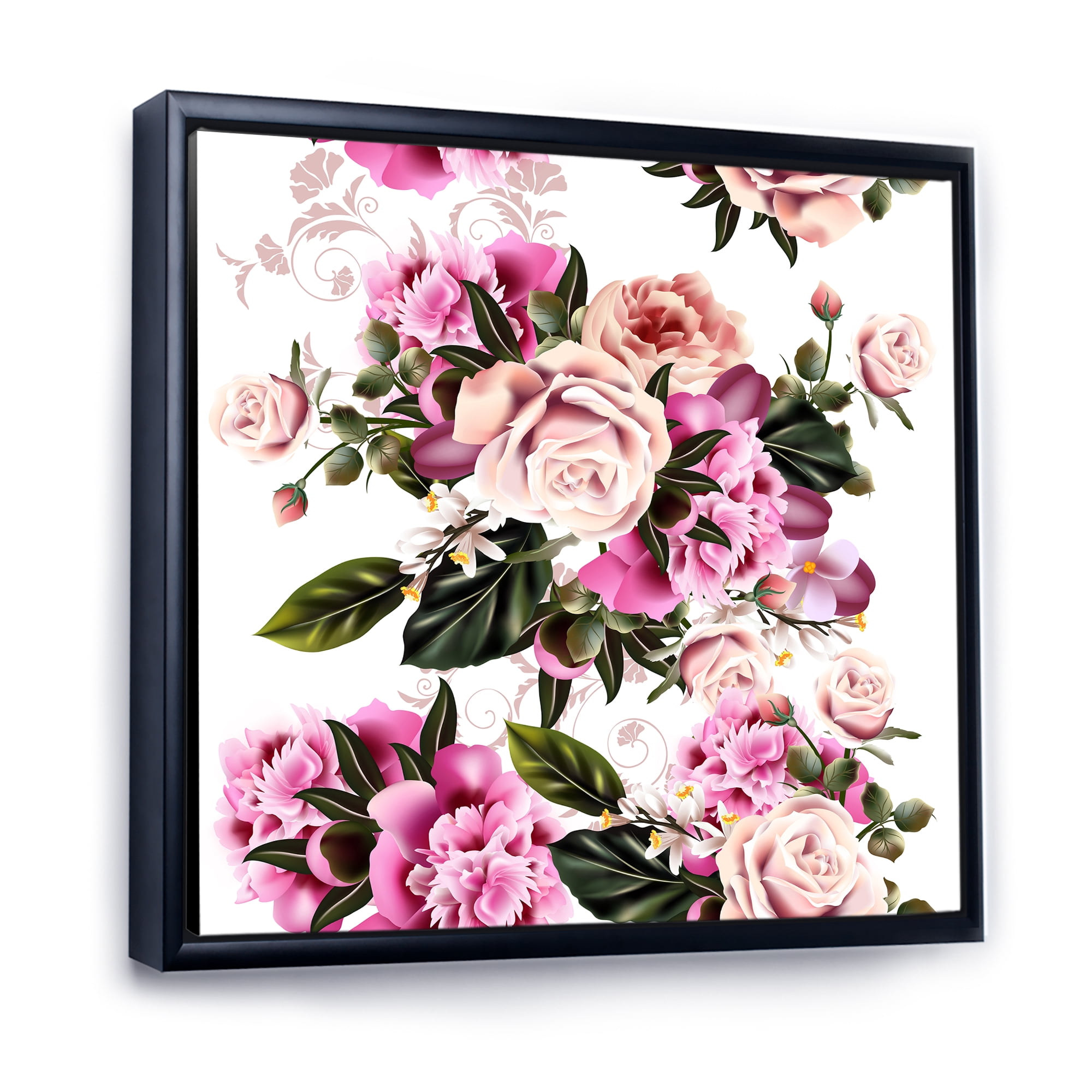 Designart 'Peony Vintage Flowers' Traditional Framed Canvas Wall Art Print