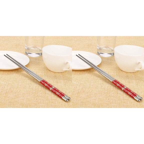 2 Pair Stainless Steel Chopsticks Reusable, Chopsticks Dishwasher Safe, Ultra-light, Eco-friendly, for Home Camping, Travel, Red