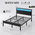 thumbnail image 2 of Kbun Queen Size Platform Bed Frame with Upholstered Headboard, Metal Bed Frame with LED Light, Heavy Duty Steel Slat Supported Queen Bed Frames, No Box Spring Needed, Black, 2 of 8