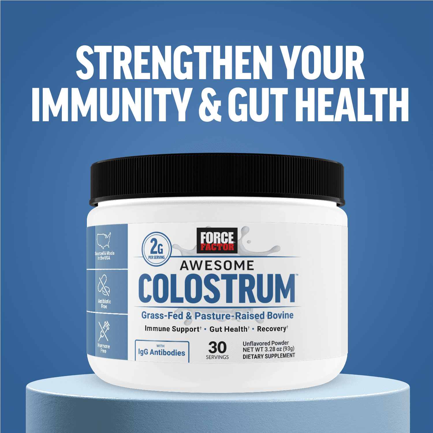 (4 pack) Force Factor Awesome Colostrum, Bovine Colostrum Powder Supplement for Gut Health, Immune Support & Recovery, Grass Fed, Unflavored, 30 Servings