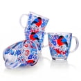 thumbnail image 4 of STP GOODS Bullfinches Glass Mug Set of 4 pcs 11.8 fl oz (350 ml) Tea Mugs for Hot Beverages Coffee and Tea Mugs for Latte Cocoa Chocolate Glass Drinkware, Service for 4, Blue and Red, 4 of 8