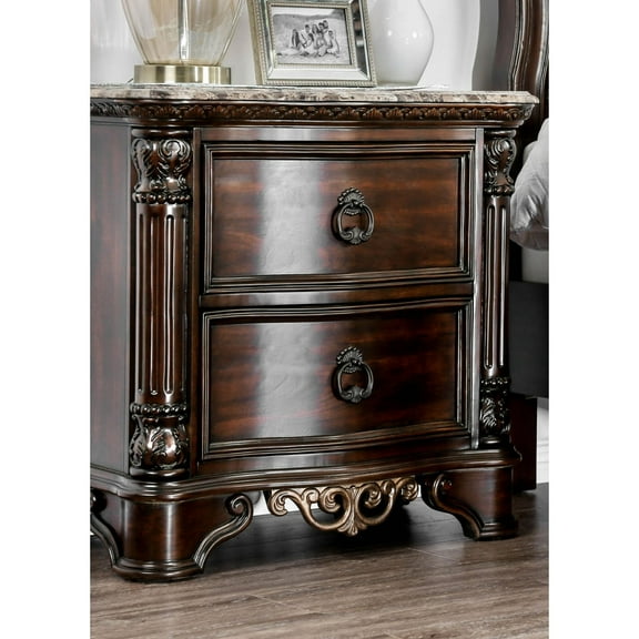 Newboti Furniture 1pc Nightstand Only Traditional Brown Cherry Solid wood 2-Drawers Ball Bearing Metal Glides Brass Ring Pull Handles Bedroom Furniture 02790