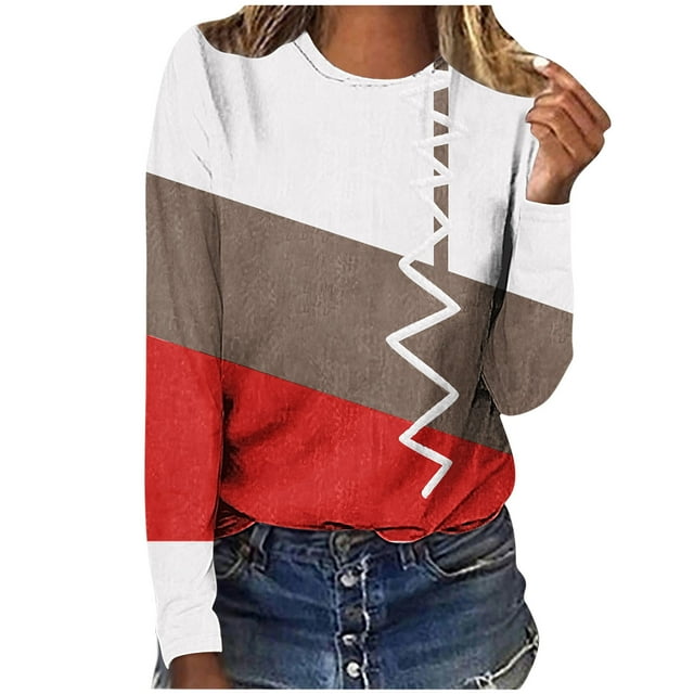 Nouveaux Hauts pour Femmes 2023 Imprimé Décontracté Col Rond Manches Longues T-shirt Blouse Grande Taille Manches Longues pour Femmes