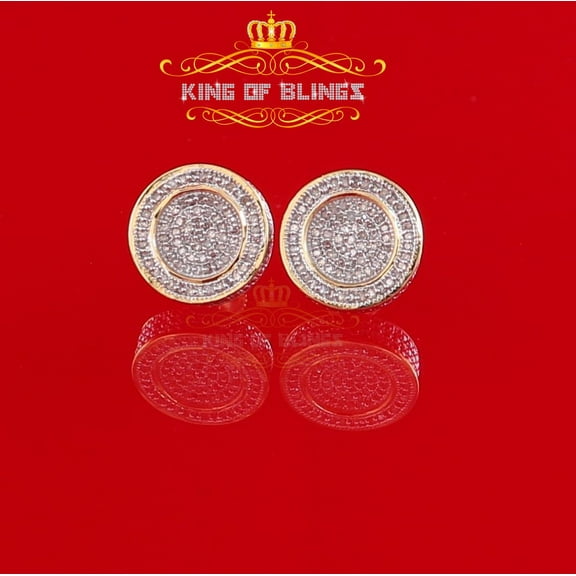 King of Bling's Yellow 0.33ct Diamond 925 Sterling Silver For Men's / Women's Round Earrings
