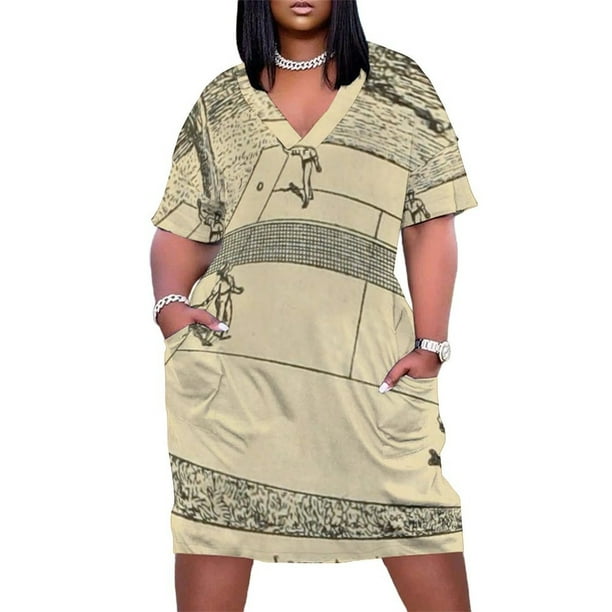 Vestido largo holgado con bolsillo para mujer vestido de noche Vintage con dibujo de tenis de césped