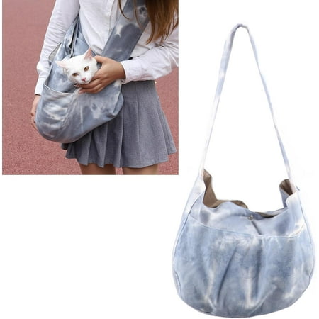 Hgudesign Pet Sling Carrier  Canvas Small Pet Shoulder Carrying Bag with Extra Pocket  Safe Small Animal Sling Carrier Blue Hands Free Rrsible Pet Carrier for Puppy