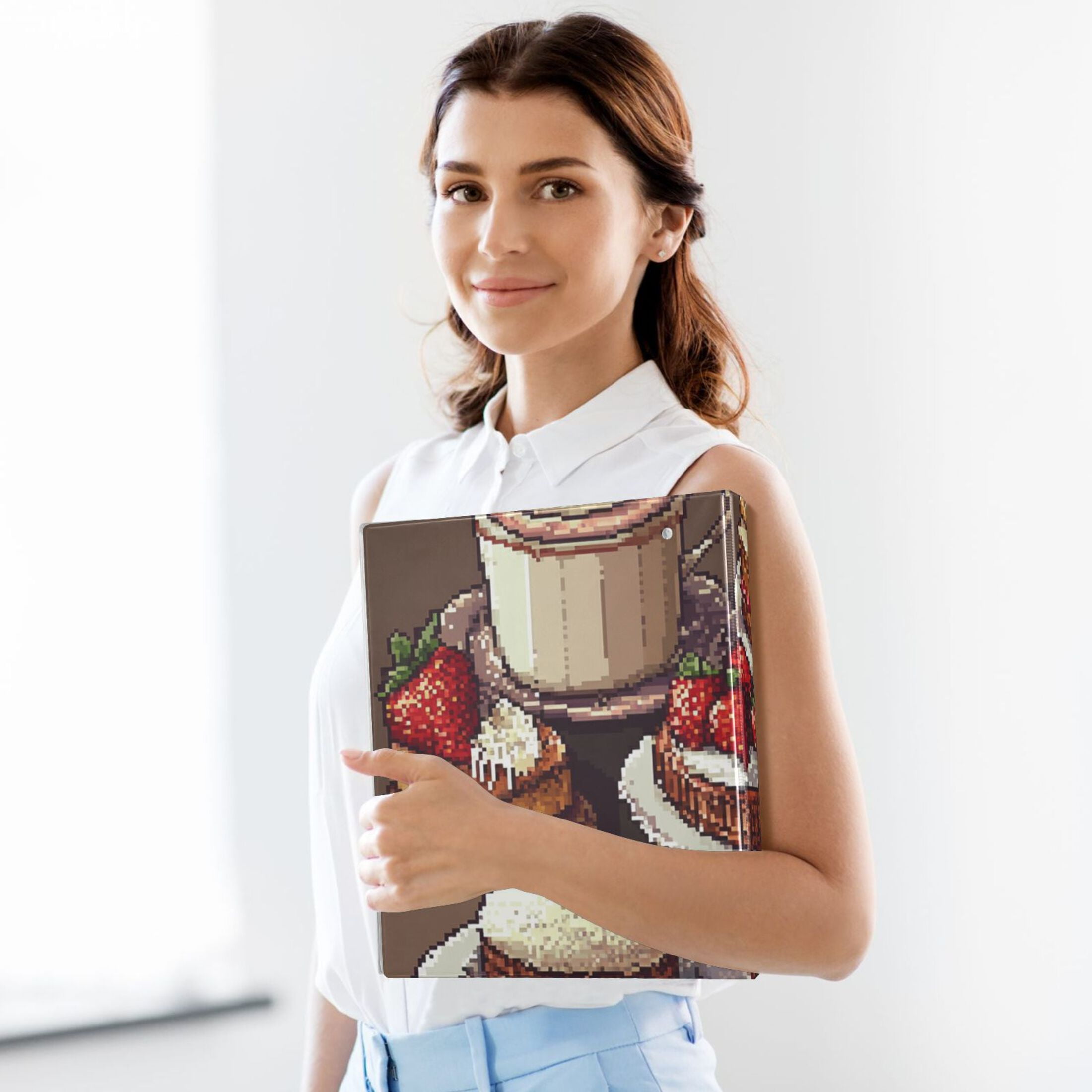 Pixel Coffee Cakes 3 Ring Binders 1.5 inch Hardcover File Folders with Interior Pockets A4 Size Organizer for School Office Hospital