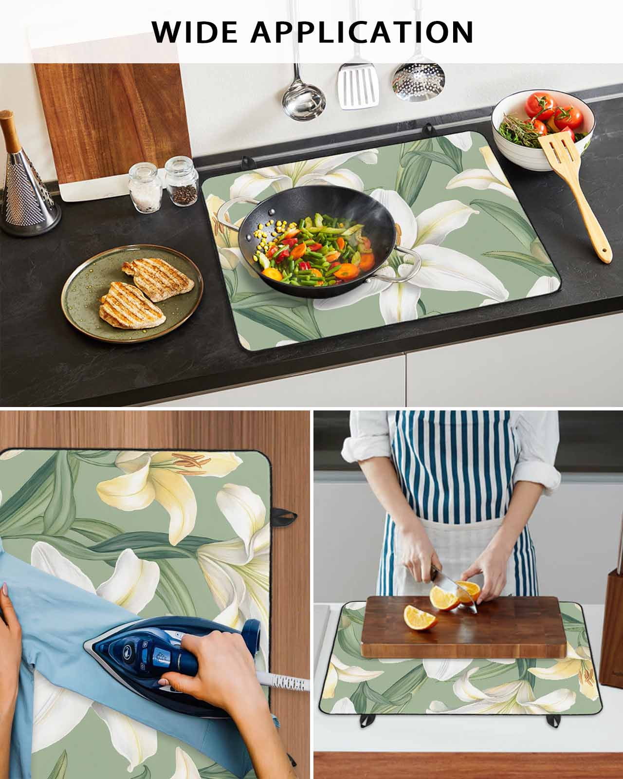 nqOlkjepod Large Induction Cooktop Protector Mat 24"x21", Green Floral Spring Stove Top Covers for Electric Stove, Vintage Posy Patterns Decorative Stove Burner Cover Mats, Glass Top Stove Cover
