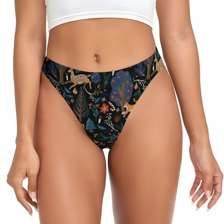 Adobk fall fox deer bird Print Seamless Women Underwear Thongs No Show Ladies Thong No Line Breathable Comfortable Panties Undies for Women-X-Large