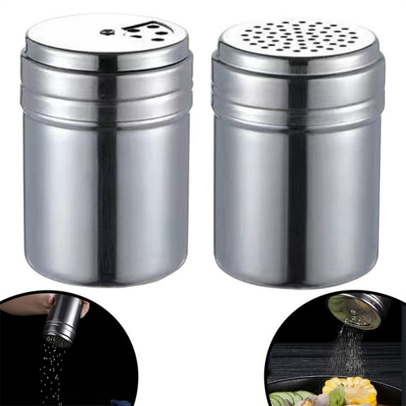 Basdi Stainless Spice Shakers, 2-Pc Stainless Steel Seasoning Shakers - Sugar & Pepper Dispensers, Bbq Kitchen Cooking Cans, Outdoor Grill Spice Containers, Bbq Seasoning Jars, A
