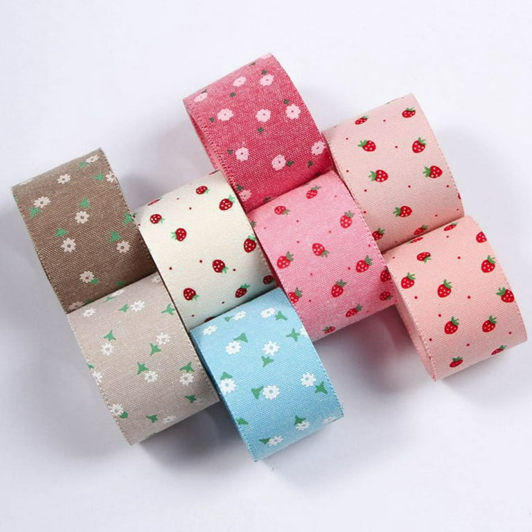 Xinwanna 1 Roll Beautiful DIY Gift Ribbon Cotton Flax Cute Strawberry  Pattern Present Ribbon for Party (Type 4,2.5cm) 
