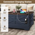 thumbnail image 4 of ANPOO 36" Movable Lift Top Coffee Table with Storage and Power Outlets, Farmhouse Square Coffee Table with Wheels & Large Hidden Space, Wooden Center Table for Living Room(Blue-Brown/36"), 4 of 9