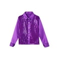 thumbnail image 3 of Yhong Kids Boys Long Sleeves Glitter Spread Collar Shirt Top for Choir Jazz Hip Hop Dance Stage Purple 130, 3 of 5