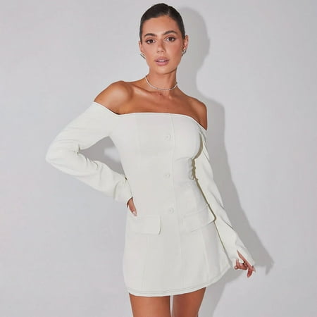 Jy24354dgo Style off-Shoulder Bag Cover Long Sleeve Narrow Dress Tube Top Dress Autumn Short Skirt for Women