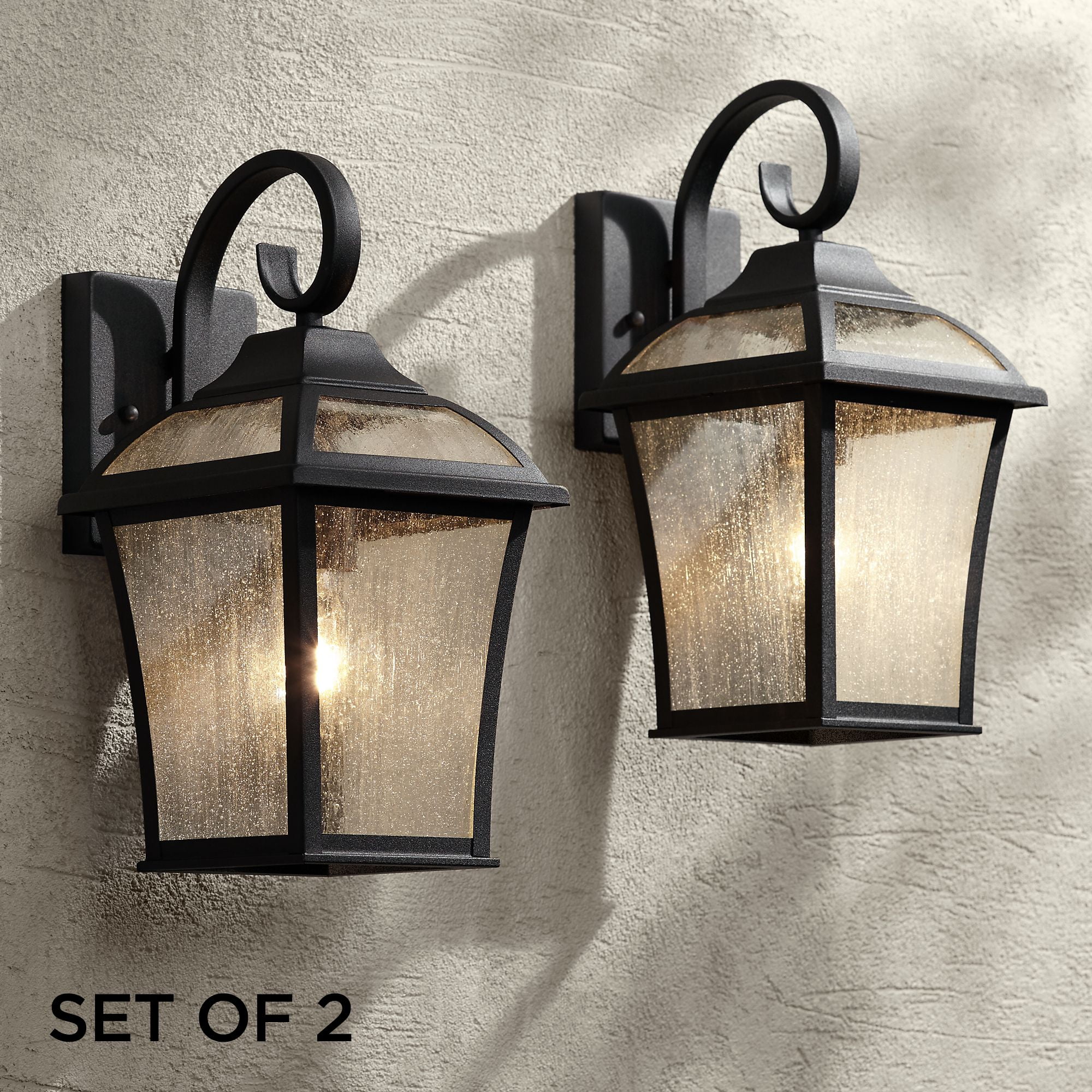 John Timberland Mosconi Traditional Outdoor Wall Lights Fixture Set Of 2 Carriage Style Textured Black Lantern 15 Clear Seedy Glass For, Outdoor Carriage Lights