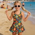 thumbnail image 3 of Xixirimido Retro 60s 70s Hippie Flower Print Girls Swimsuits One Piece Sleeveless Swimwear with Skirt Modest Bathing Suit with Built-in Shorts Beach Vacation Swim Dress, 8-9 Years, 3 of 7