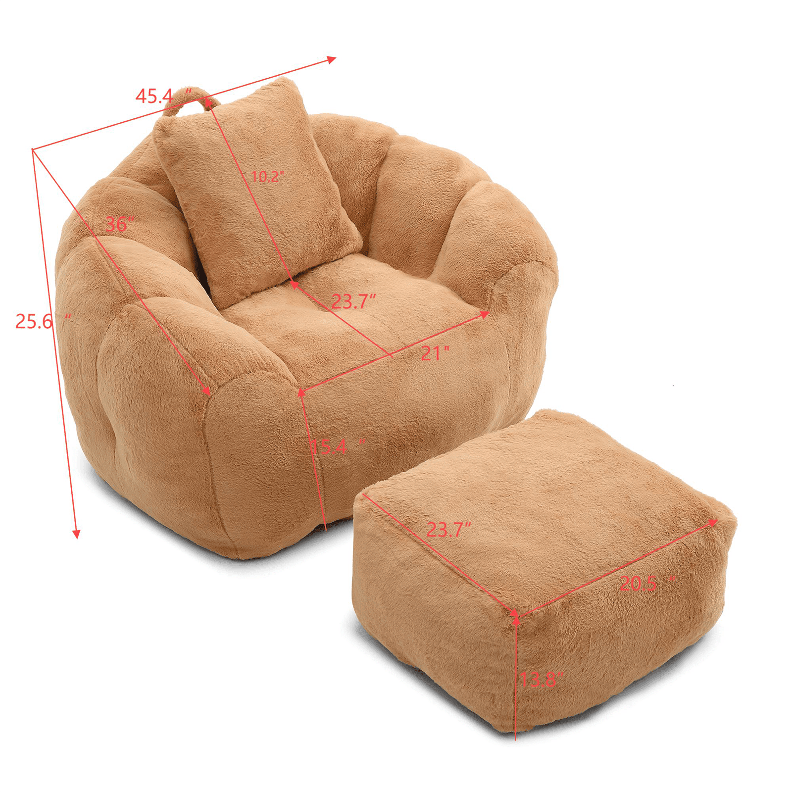 Lovableguy Oversized Bean Bag Chair for Adults and Kids,Shell-Shaped Fluffy Faux Fur Lazy Floor Sofa with Foot Stool for Living Room,Dorm,Khaki