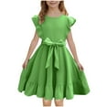 thumbnail image 2 of ZOYOEN Girls Ruffle Dresses- Cute Sleeveless Bow Tie Straps Birthday Gift Party Dress Green Size 4, 2 of 8