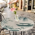 thumbnail image 4 of Green Mountains Fitted Tablecloth with Elastic Edged, Round Table Cloth for Dining Table, Modern Watercolor Nature Country Landscape Waterproof Oil Proof Table Cover for Indoor Outdoor 36"-44", 4 of 8