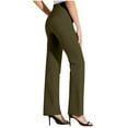thumbnail image 3 of DuoJiaJ Womens High Waist Pants Elastic Waist Stretchy Straight Leg Dressy Casual Lounge Trousers Green S, 3 of 5