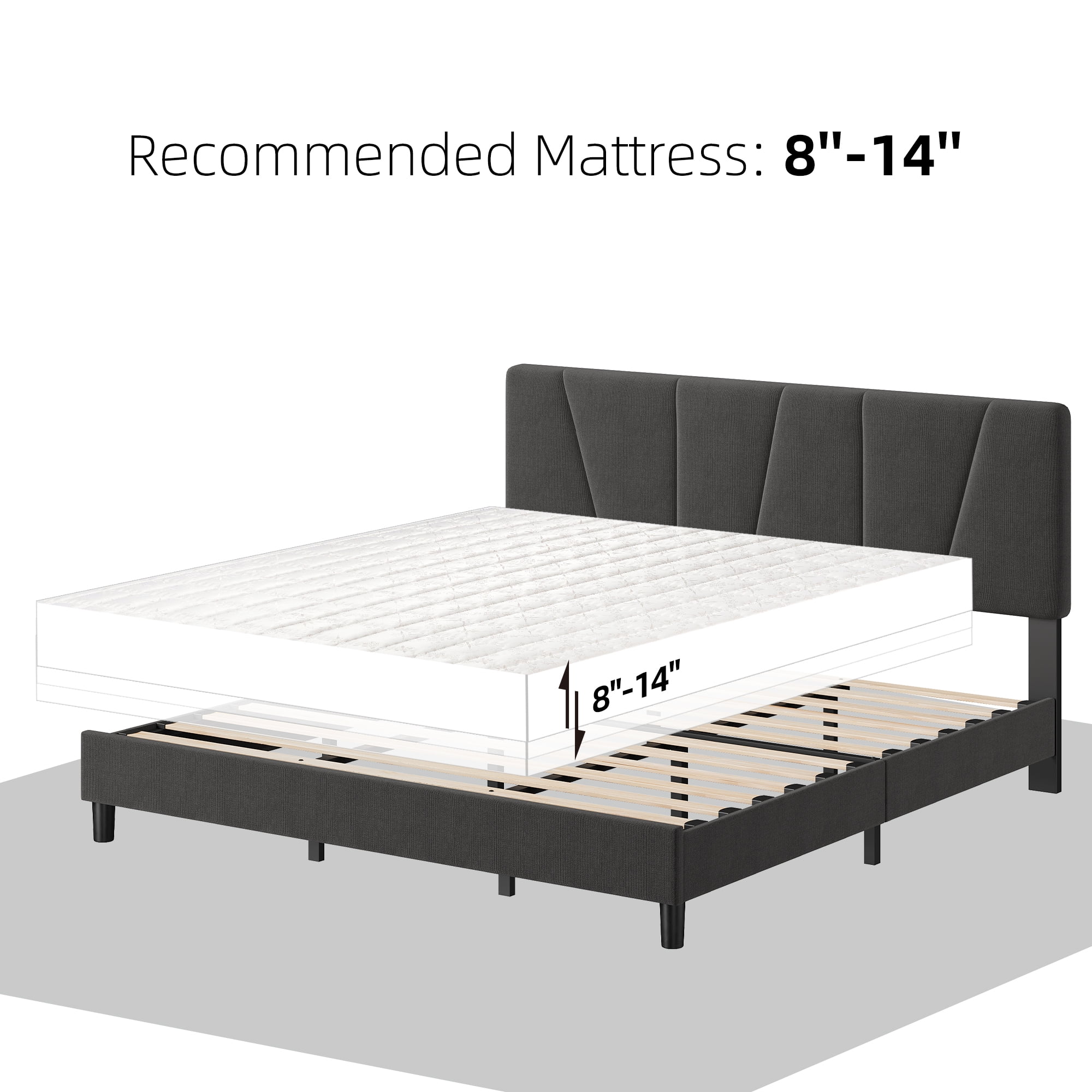 Twin/Full/Queen/King Size Bed Frame with Adjustable Headboard, Upholstered Linen Platform Bed Frame with Strong Wooden Slats, Mattress Foundation, No Box Spring Needed, Easy Assembly, Gray