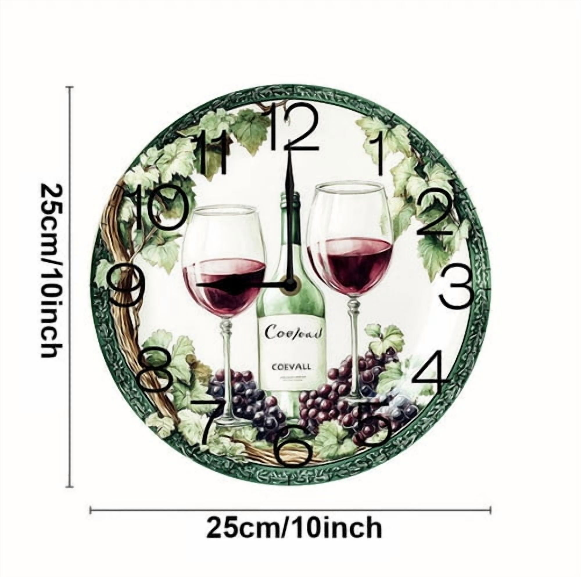 Eveokoki Wall Clock Wine Grape Wood Battery Operated Silent Non-Ticking Clock Decorative for Home Kitchen Living Room Office Bathroom Bedroom 10 Inch