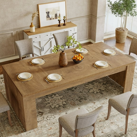 Tribesigns 70.9-Inch Dining Table for 6-8, Farmhouse Rectangular Kitchen Table with Sturdy Frame for Kitchen, Dining Room, Brown