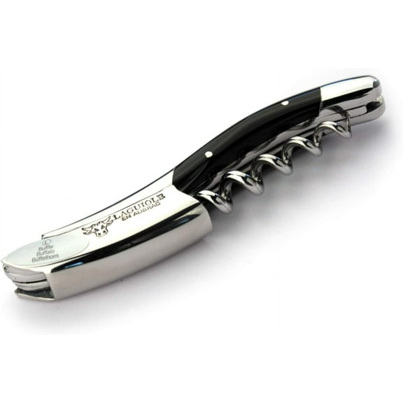 Laguiole En Aubrac Sommelier Waiter's Corkscrew, Buffalo Horn Handle, Wine Opener With Foil Cutter & Bottle Opener, Stainless Steel Shiny Bolsters