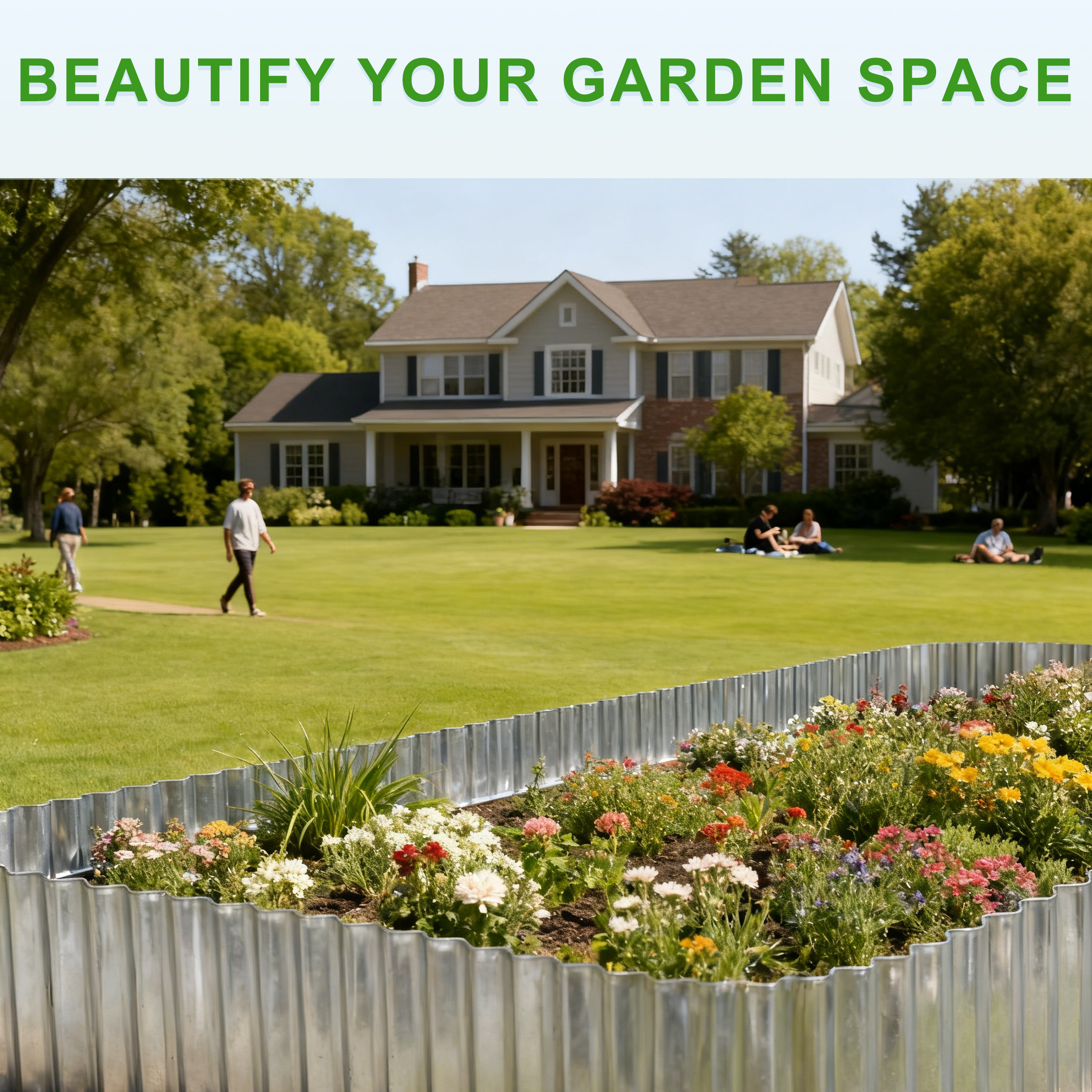 4W Galvanized Steel Garden Edging, 6.3" x 16.5' Corrugated Landscape Border, Flexible Lawn and Yard Edging Strip for Flower Beds and Tree Rings, Natural