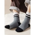 thumbnail image 5 of Spencer 2 Pack Men Fuzzy Socks Warm Winter Soft Fluffy Cozy Slipper Fleece Socks Striped Socks for Men, Coffee, 5 of 10