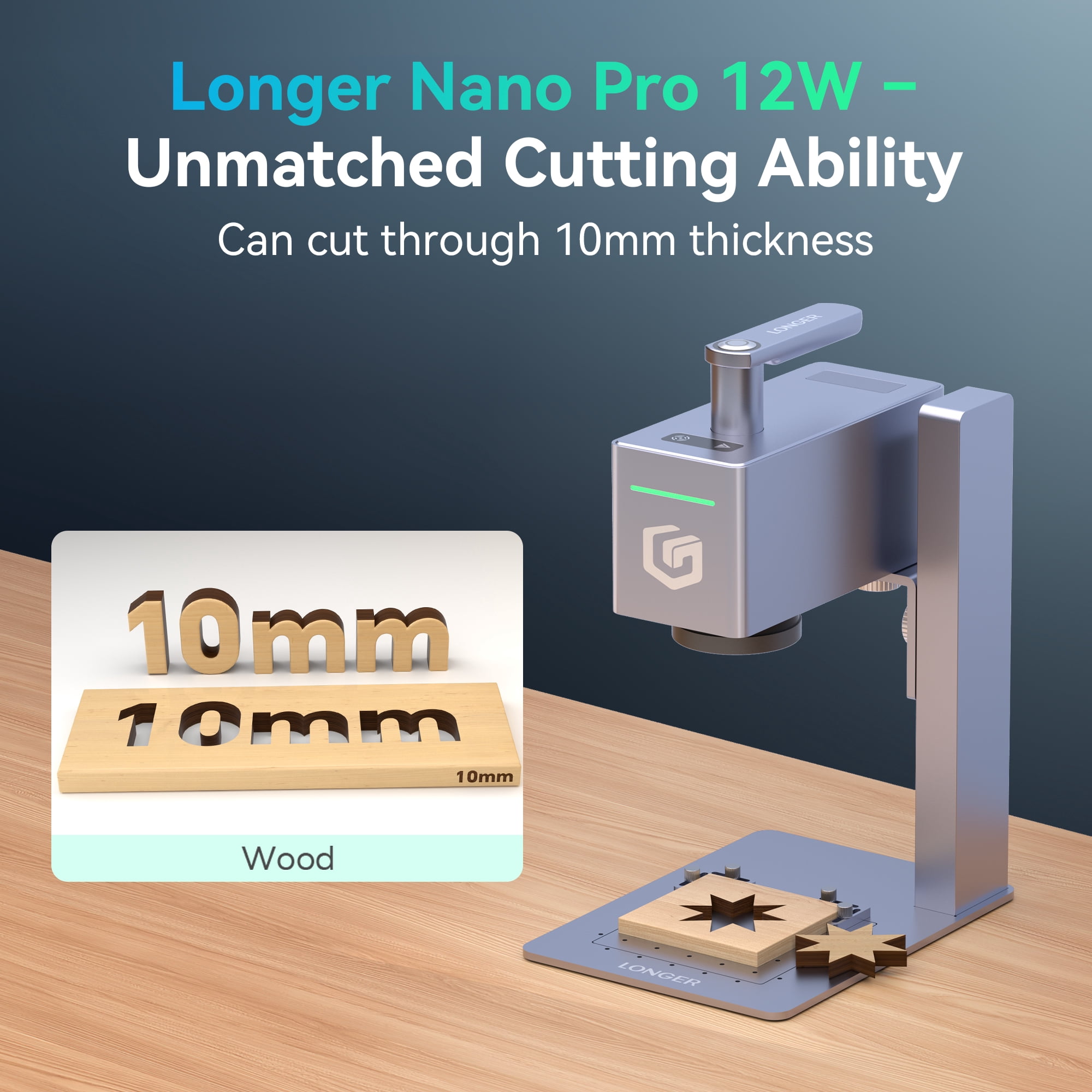 NOVODESK 12W Laser Engraver, 0.01mm Precision Portable and Handheld Laser Engraving Machine,5000mm/s Engraving Laser Cutter for Wood Metal Leather Ceramics Acylic Glass