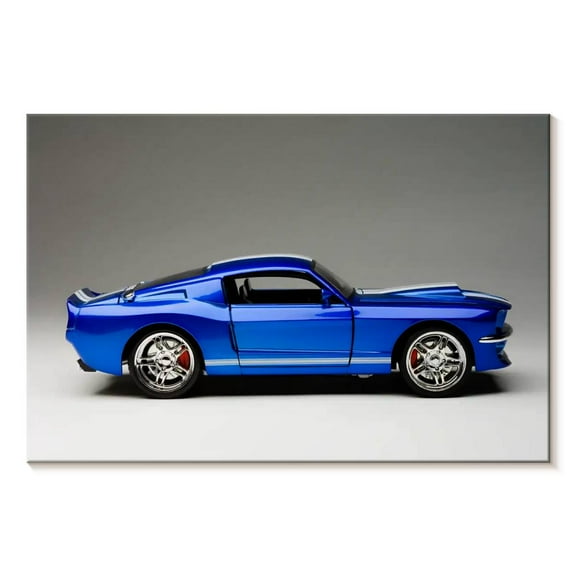 Elephant Stock Old Blue Sports Car Wall Art - Horizontal Canvas Wall Art - Bedroom Wall Decor - Transportation Canvas - Blue And Gray Decor - 12" x 8"