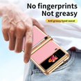 thumbnail image 5 of MonsDirect for 6.7 inch Samsung Galaxy Z Flip 3 5G 2021 Case with A Capacitance Pen, Two Hinge Protection Plating PC Frame Leather Grain Shockproof with S Pen Holder for Galaxy Z Flip 3, Gold Pink, 5 of 7