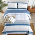 thumbnail image 3 of Juego de edredón WONGS BEDDING, azul, bohemio, con rayas king size, 3 piezas, 3 of 9