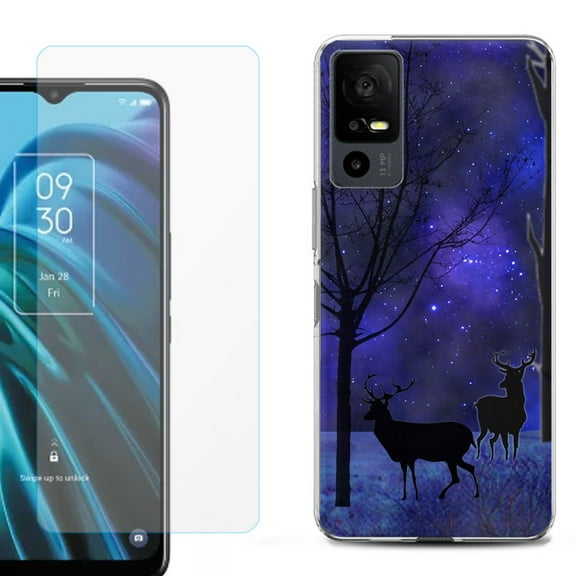 OneToughShield ® for TCL 40 XE 5G Shockproof Fashion Phone Case, with Tempered Glass Screen Protector - Midnight Forest