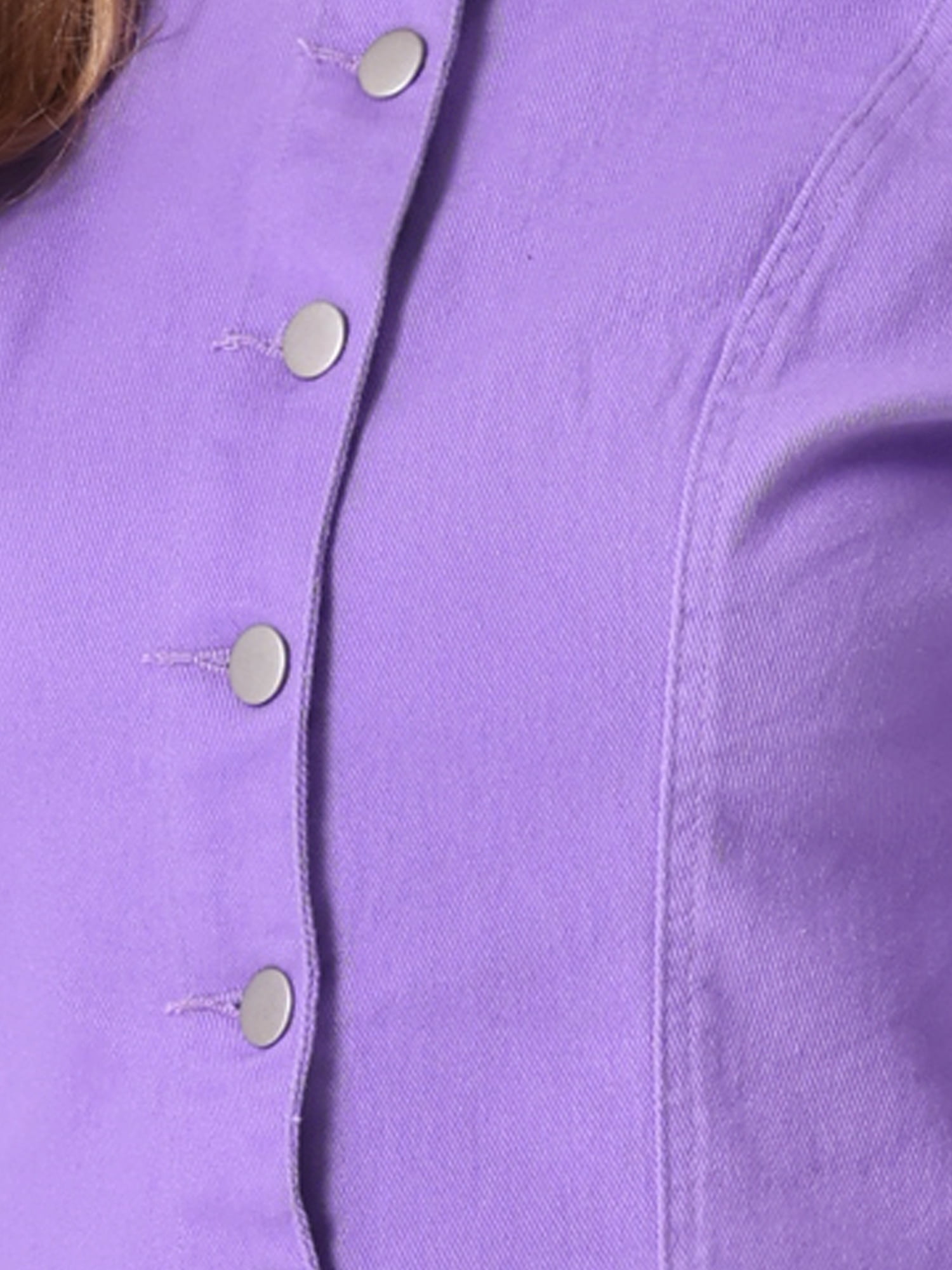 DARING DIVA Women's Button Down Cropped Ruffle Hem Denim Jacket M Purple