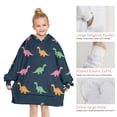 thumbnail image 6 of DarkBlue Cartoon Dinosaurs Pattern Blanket Hoodies for Kids 6-13YR Oversize Wearable Blanket Hoodies for Boys Girls Teens, 6 of 7