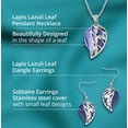 thumbnail image 4 of Blue Lapis Lazuli Costume Jewelry Set Leaf Floral Earrings for Women Necklace Stainless Steel Size 20" Birthday Christmas Gifts for Women, 4 of 9