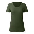 thumbnail image 4 of XDZJLR T-Shirt Femme Été Manches Courtes Col Carré Côtelé Ajusté Décontracté, 4 of 5