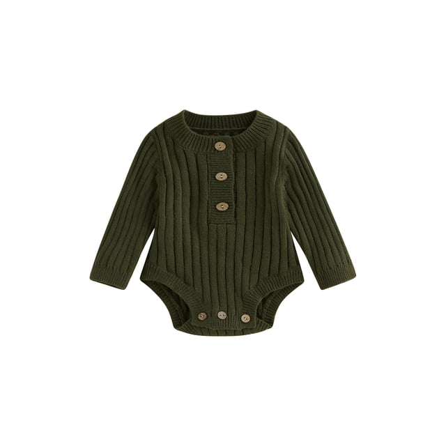 Faithtur Barboteuse Tricotée pour Bébé, Manches Longues Col Rond Solide Automne Hiver Body pour Filles Garçons