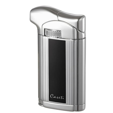 Caseti  Felix Soft Flame Pipe Lighter with Tamper - Chrome Lines & Black Lacquer (Ships