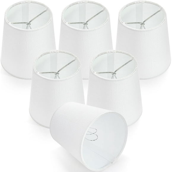 6 Pack Chandelier Lamp Shades, 5.2"×4"×5.2" Small Lampshade Clip-on Bulb Lamp Shades, White Linen Replacement Lampshade for Table Chandelier Wall Lamp