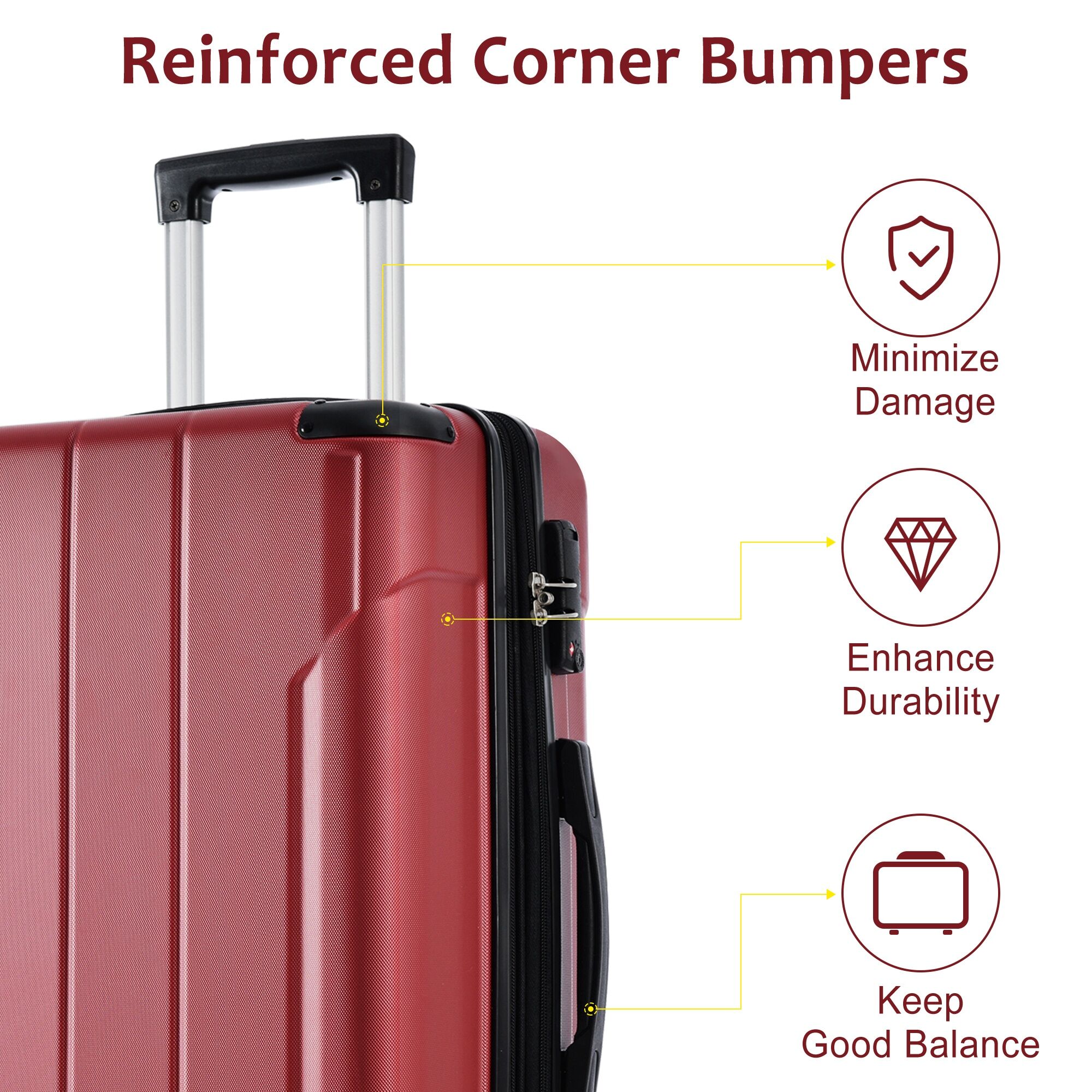 Hardside Luggage Hardshell Luggage, Lightweight Durable ABS Suitcases with Double Wheels, Expandable 24-inch Checked Luggage 24" (Red),Hardside Suitcase