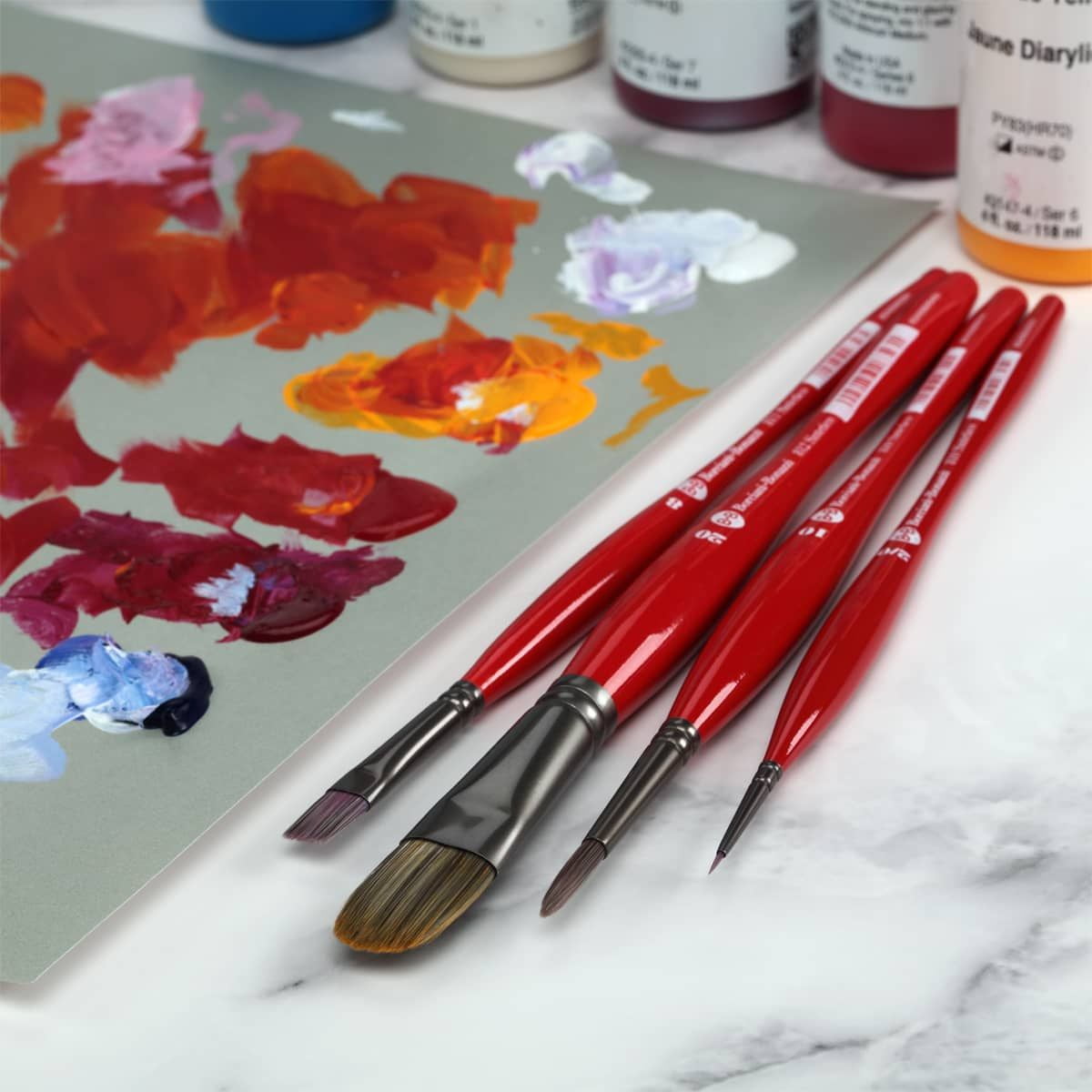 Borciani e Bonazzi Unico Silver Synthetic Series 811 Paint Brush, Flat 20 - Medium Handle Paintbrush Handcrafted in Italy, Cruelty-Free, Acrylic, Oil, Watercolor