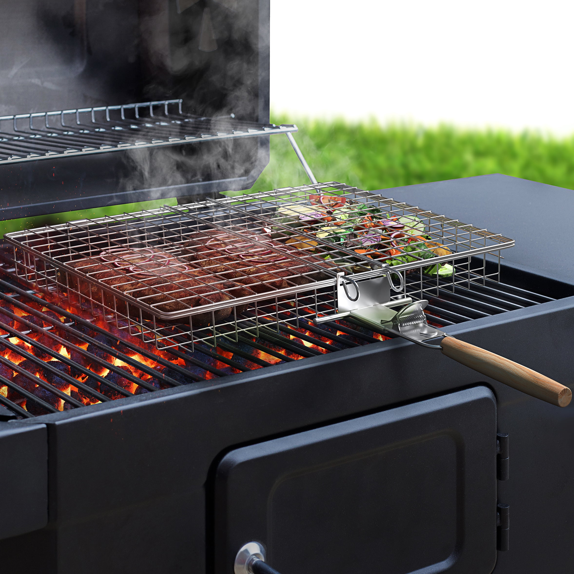 Sorbus Grill Basket Stainless Steel, Large Folding BBQ Basket with Handle for Fish, Veggies
